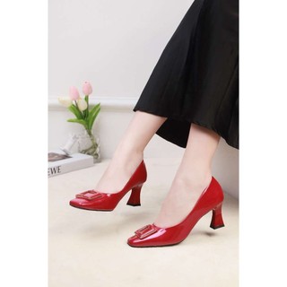 Giày Cao Gót 6cm Da Bóng Phối Khóa Pixie H219
