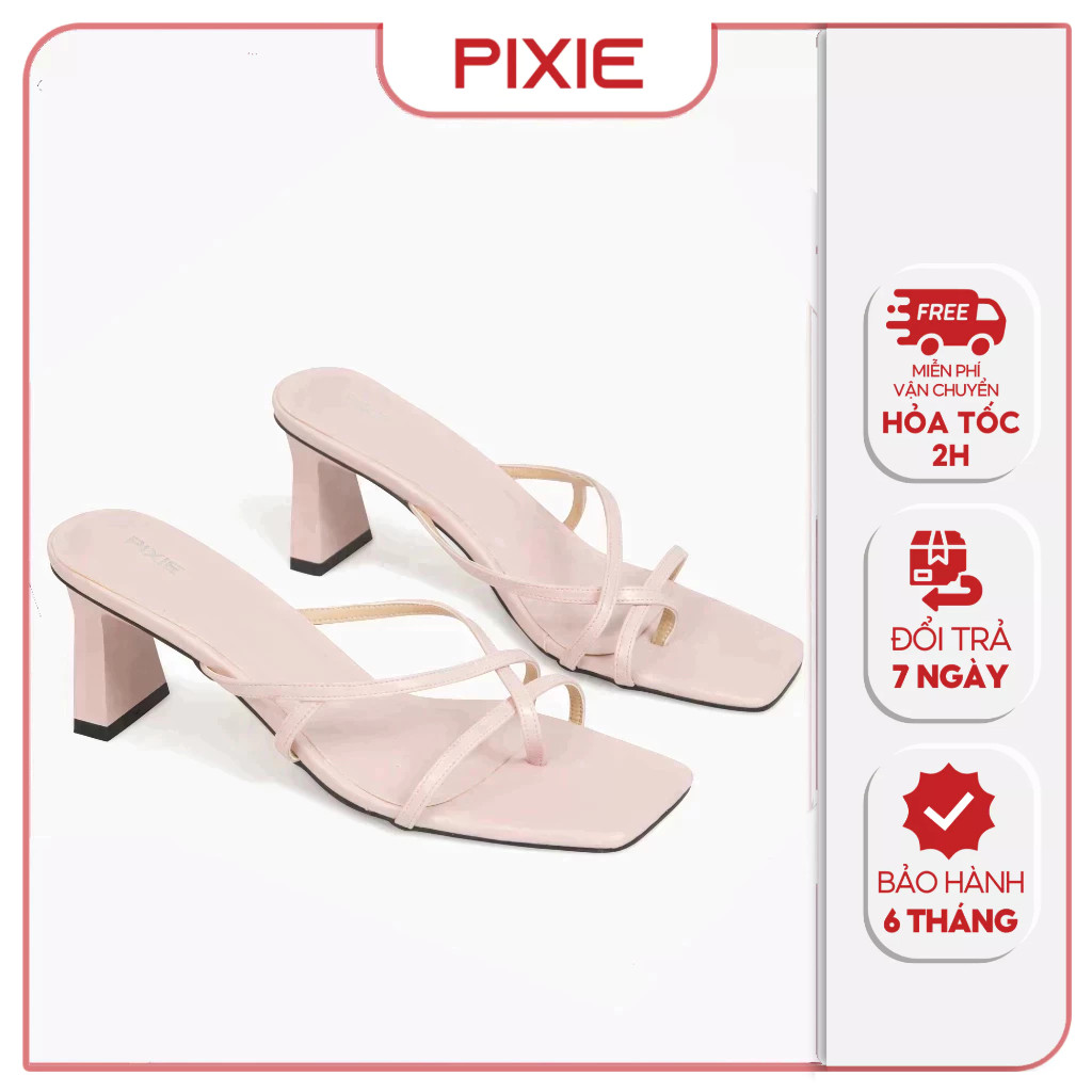 [XẢ KHO] Guốc Cao Gót Nữ 6cm Xỏ Ngón Kiểu Quai Mảnh Pixie E146
