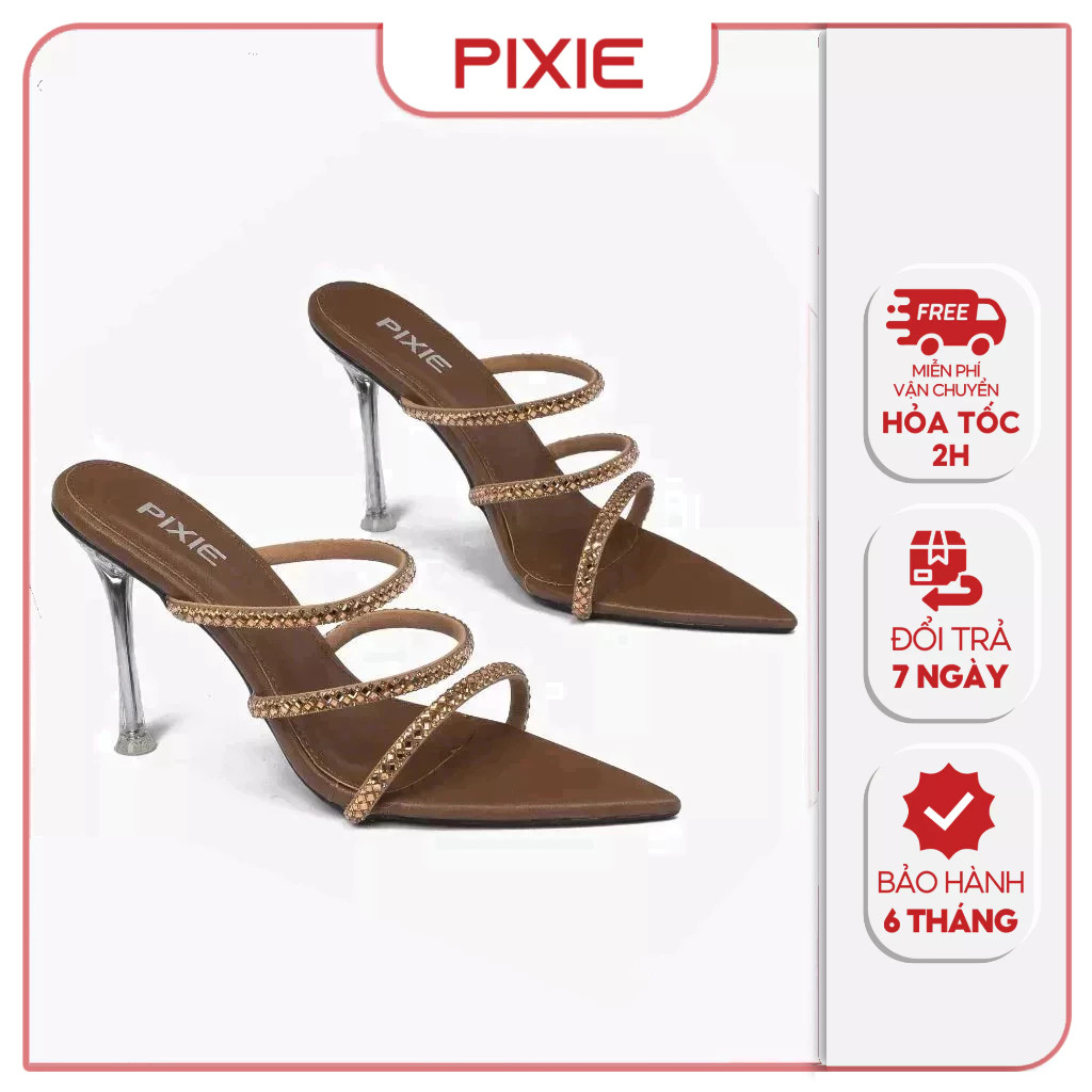 [Form nhỏ tăng size] Guốc Cao Gót 9cm Quai Ngang Chéo Phối Đá Pixie E253