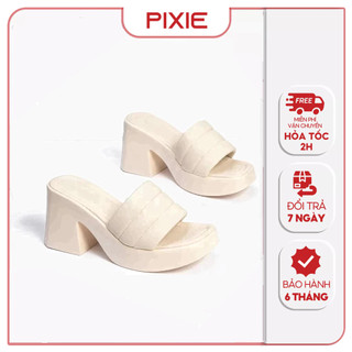 [XẢ KHO] Guốc Cao Gót Nữ 7cm Quai Kẻ Ngang Pixie E245