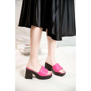 [XẢ KHO] Guốc Cao Gót Nữ 7cm Quai Kẻ Ngang Pixie E245