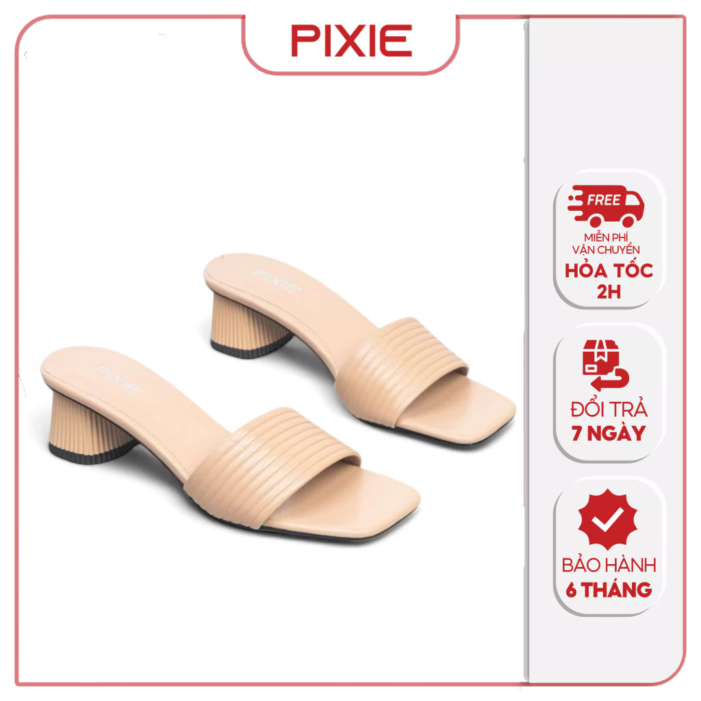 Guốc Cao Gót Nữ 5cm Kiểu Quai Kẻ Ngang Pixie E117
