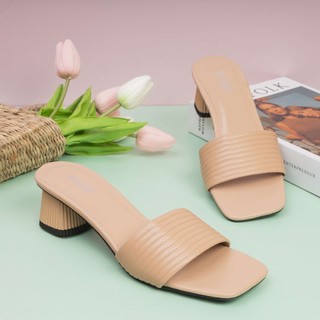 Guốc Cao Gót Nữ 5cm Kiểu Quai Kẻ Ngang Pixie E117