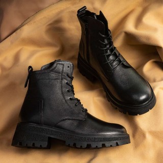 Boot Cao Gót 5cm Da Thật Mũi Tròn Cột Dây Pixie H238