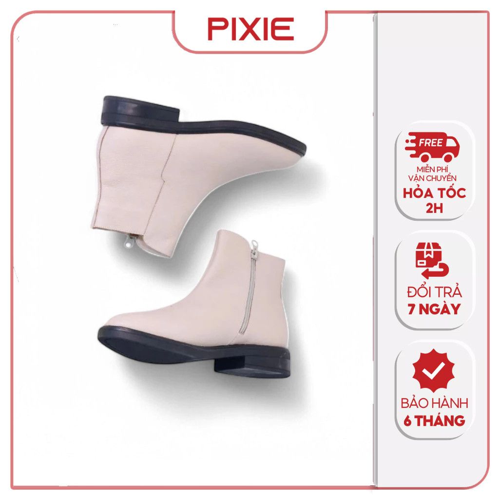 Giày Boot Nữ Thấp 2cm Cổ Ngắn Chất Da Bò Thật Pixie H265