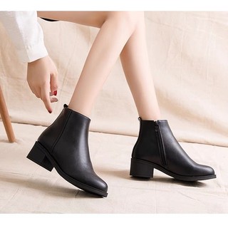 Giày Boot Nữ Thấp 2cm Cổ Ngắn Chất Da Bò Thật Pixie H265