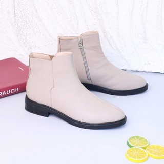 Giày Boot Nữ Thấp 2cm Cổ Ngắn Chất Da Bò Thật Pixie H265
