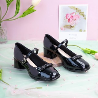 [XẢ KHO] Giày Cao Gót Nữ 5cm Quai Cài Ngang Phối Nơ Pixie H024