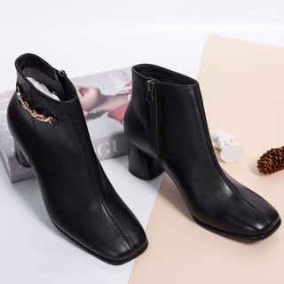 [XẢ KHO] Boot Nữ Da Thật 5cm Mũi Vuông Gắn Khóa Pixie H015