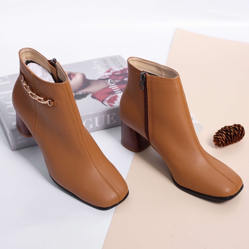 [XẢ KHO] Boot Nữ Da Thật 5cm Mũi Vuông Gắn Khóa Pixie H015