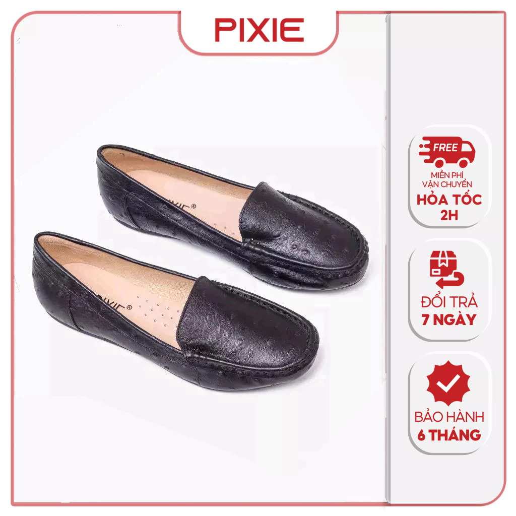 Giày Mọi Nữ Đế Bằng Chất Da Thật Pixie X962