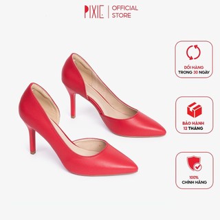 Giày Cao Gót 7cm Gót Nhọn Hở Eo Màu Kem Pixie X693