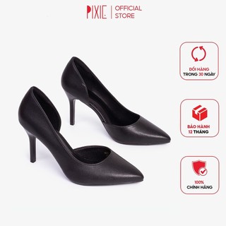 Giày Cao Gót 7cm Gót Nhọn Hở Eo Màu Kem Pixie X693