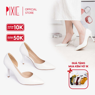 Giày Cao Gót 7cm Gót Nhọn Hở Eo Màu Kem Pixie X693