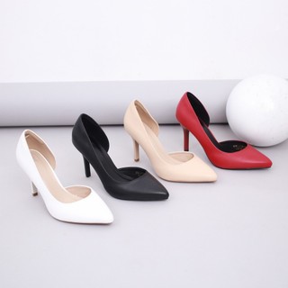 Giày Cao Gót 7cm Gót Nhọn Hở Eo Màu Kem Pixie X693
