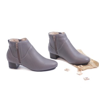 Giày Boot Nữ Thấp 3cm Cổ Ngắn 2 Dây Kéo Da Thật Pixie P697