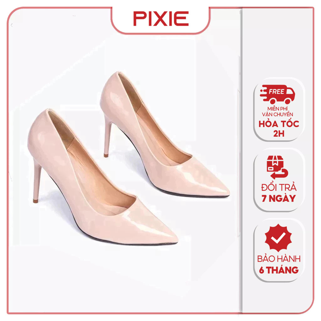 Giày Cao Gót 9cm Da Bóng Mũi Nhọn Basic Pixie P746