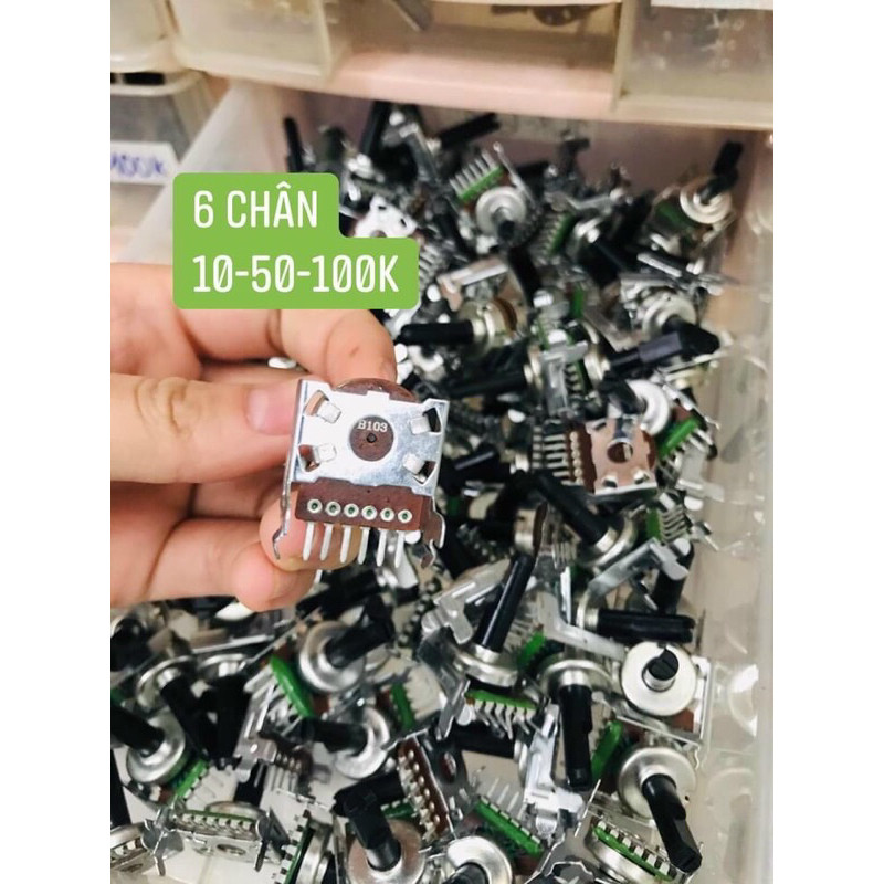 Set 5 chiết áp 6 chân 1 hàng to cán vát 10K-50K-100K