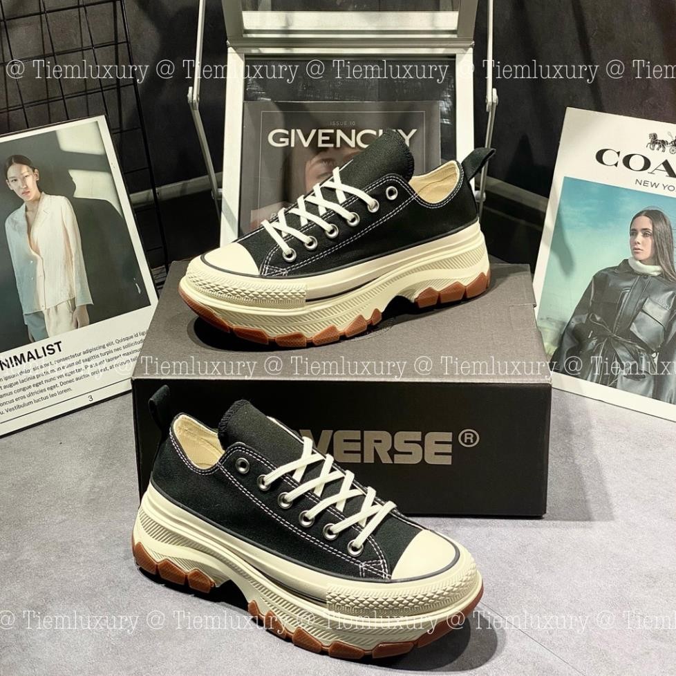 Giày thể thao CV All Star 100 Trek wave OX Black White, Giày CV All Star cổ thấp đen đế nâu