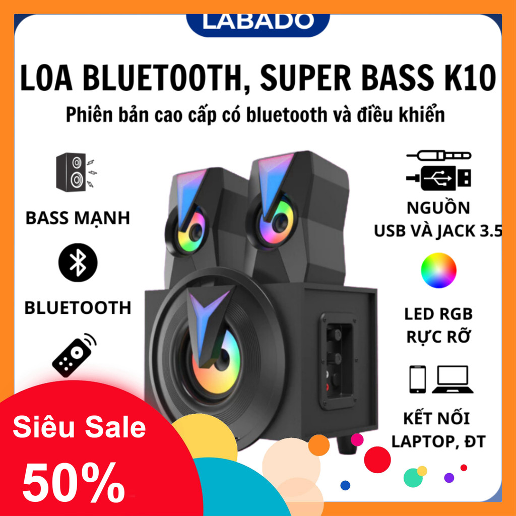 Loa Vi tính bluetooth bass mạnh K10 led gaming, loa vi tính pc để bàn đẹp chất có điều khiển LABADO