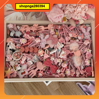 Set 50 kẹp tóc màu hồng,Màu xanh cho bé gái siêu dễ thương phong cách hàn quốc - Combo,Vỉ 50 kẹp tóc Hello Kitty ku