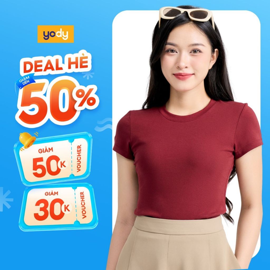Áo thun t-shirt Nữ YODY form slimfit, thun rib cotton mềm, thoáng mát WCTS25S189 (TSN7275)