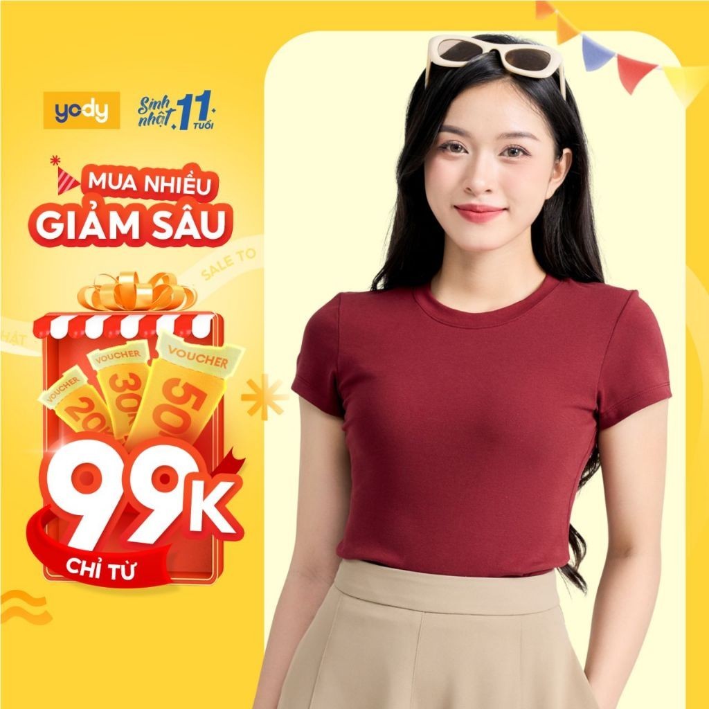 Áo thun t-shirt Nữ YODY form slimfit, thun rib cotton mềm, thoáng mát WCTS25S189 (TSN7275) | BigBuy360 - bigbuy360.vn