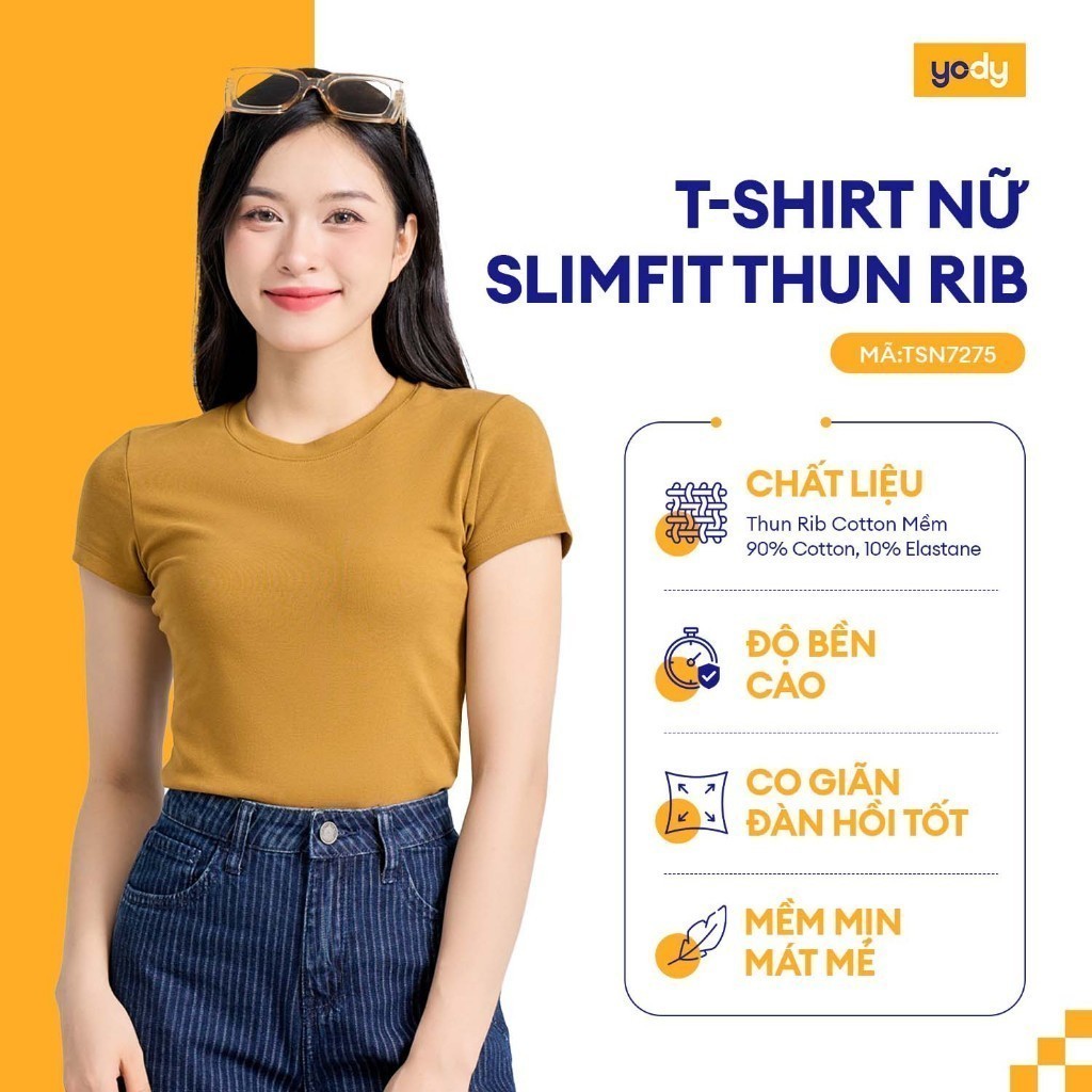 Áo thun t-shirt Nữ YODY form slimfit, thun rib cotton mềm, thoáng mát WCTS25S189 (TSN7275) | BigBuy360 - bigbuy360.vn