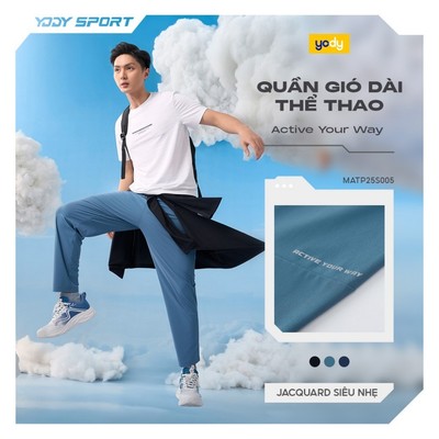 Quần gió dài nam quần thể thao nam YODY dáng suông, vải co giãn, mềm mại, thông thoáng MATP25S005