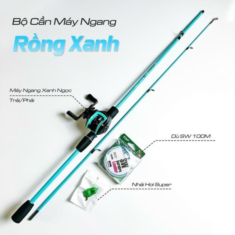 Bộ cần câu lure Ngọc Bích rồng xanh bộ cần ngang+kèm dây câu lure +mồi + khoá linh Bắt Cá Đi Câu Fis