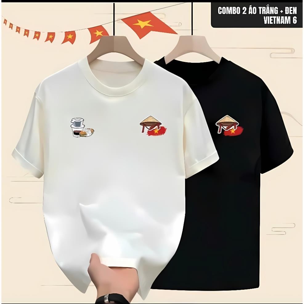 Áo thun cổ tròn chất thun cotton 2C ” bánh mì và lá cờ” unisex nam nữ đều mặc đươc UT