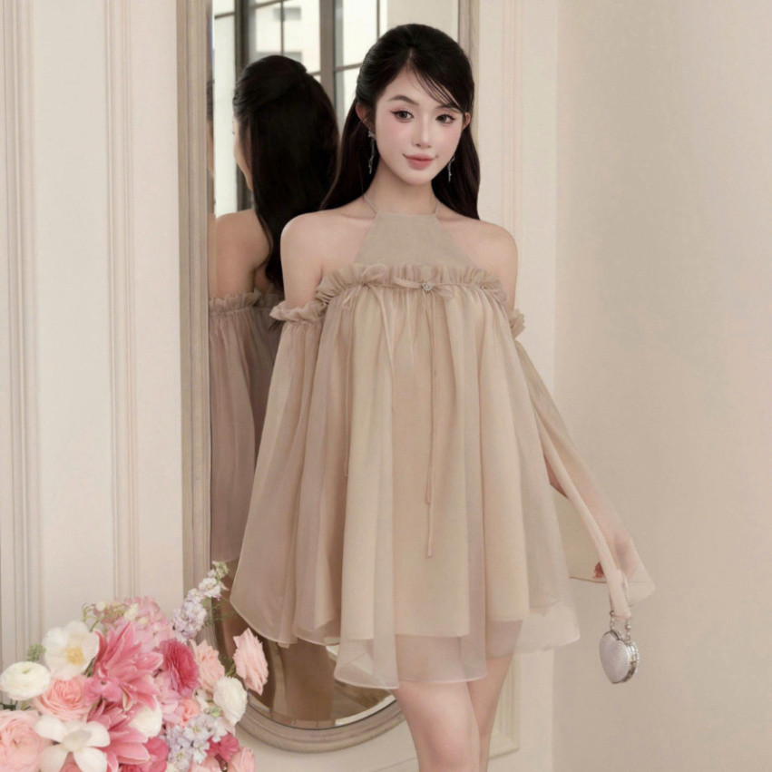 Đầm Trễ Vai Bánh Bèo Cổ Yếm Dáng Xòe VEROMODA Đầm Bánh Bèo Chất Vải Tơ Cao Cấp Đẹp Quyến Rũ ,Sang Trọng | BigBuy360 - bigbuy360.vn