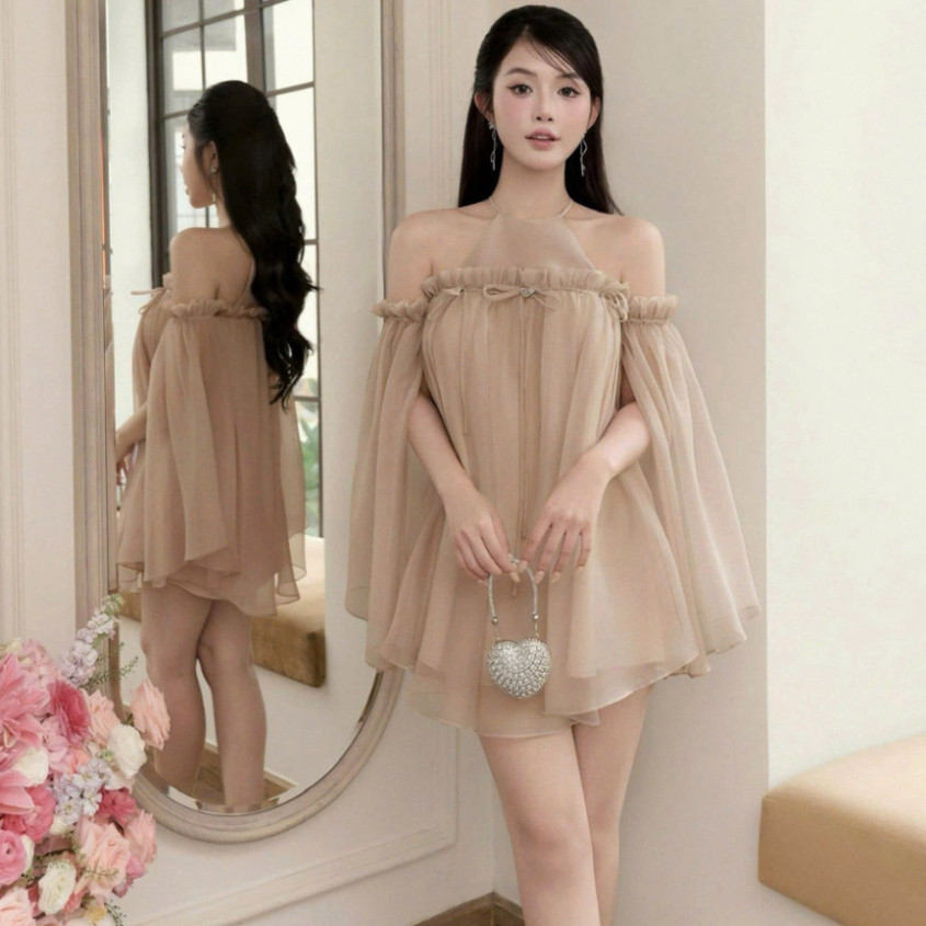 Đầm Trễ Vai Bánh Bèo Cổ Yếm Dáng Xòe VEROMODA Đầm Bánh Bèo Chất Vải Tơ Cao Cấp Đẹp Quyến Rũ ,Sang Trọng | BigBuy360 - bigbuy360.vn