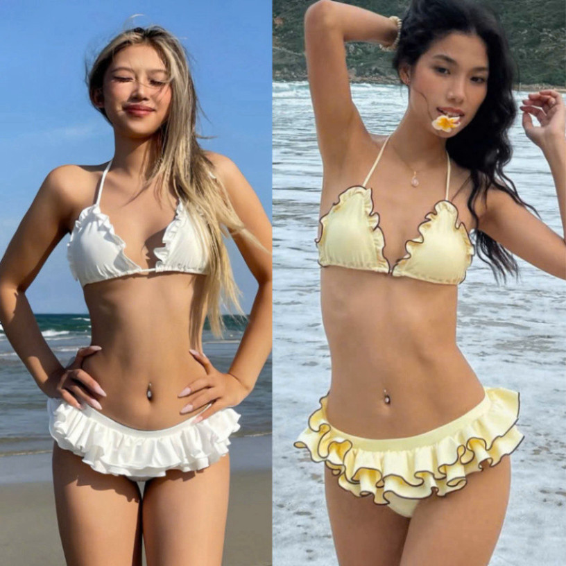 Set Bikini Đi Biển Áo Kèm Quần Ngắn Bèo VEROMODA Chất Liệu Co giãn Cao Cấp Đẹp Quyến Rũ ,Sang Trọng