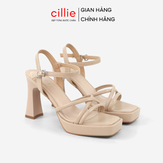  Giày Sandal Cao Gót Nữ Cillie Đúp Mũi Đế Vuông Quai Dây Mảnh Có Đệm Chân SD35 
