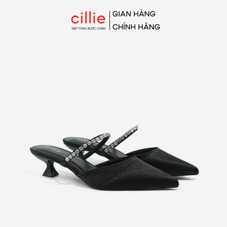  Guốc Cao Gót Nữ Cillie Quai Ngang Đính Đá Sang Trọng Gót 5p Mũi Nhọn GU09 