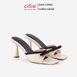  Guốc Nữ Dép Cao Gót 7cm Mũi Vuông Đính Nơ Cillie Thanh Lịch Đi Làm Đi Chơi GU04 