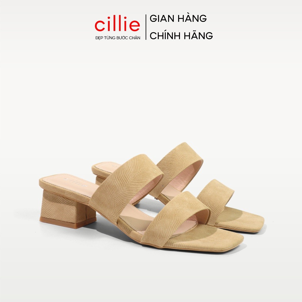 Dép Sandal Cao Gót Guốc Nữ Cillie Quai Ngang Gót Vuông Chắc Chắn 1159