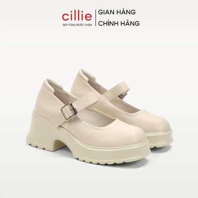 Giày Lolita Nữ Cillie Cao Gót Mary Jane Cổ Thấp Đế Cao 6cm Chất Da Lì Quai Dây Cài 1143