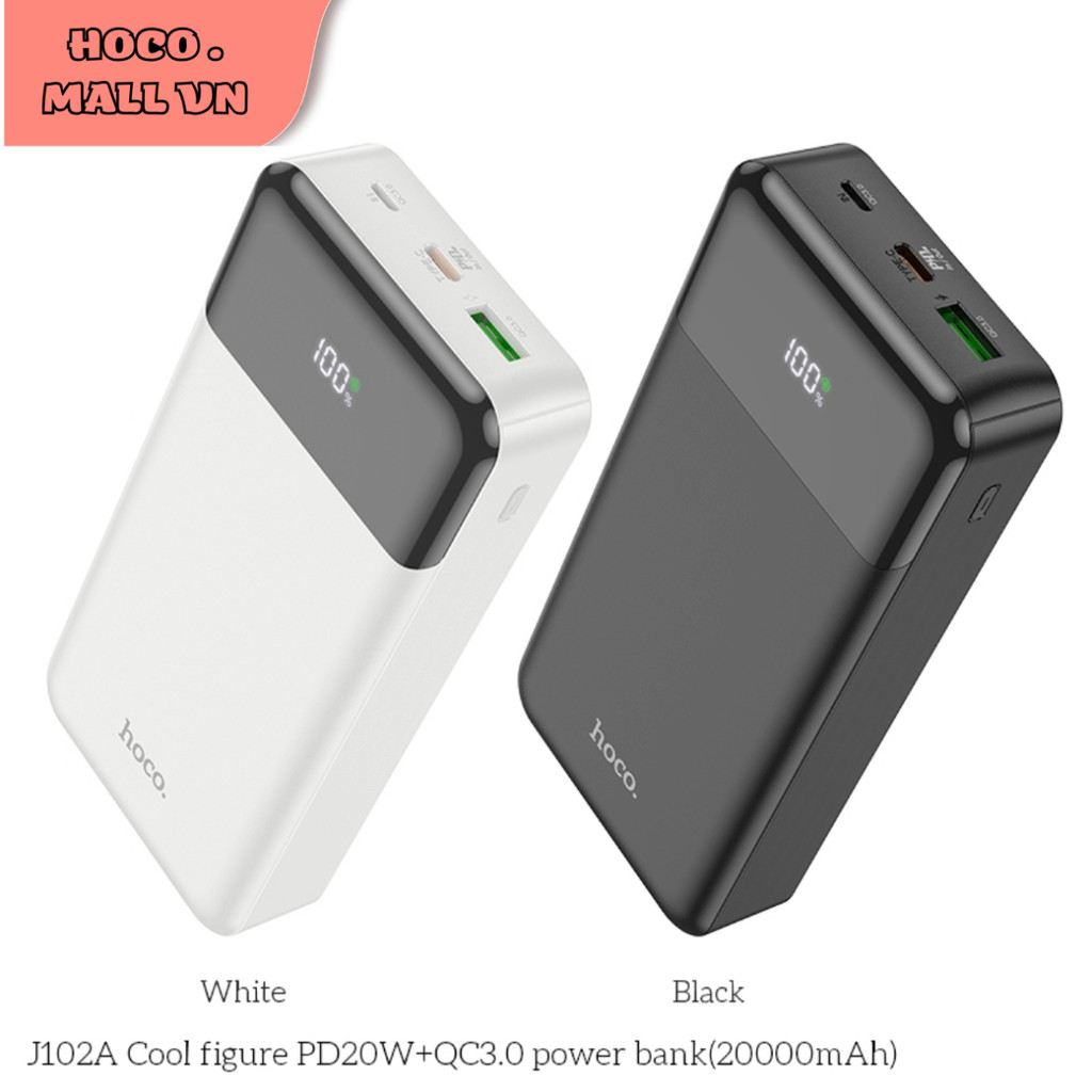 Sạc Dự Phòng Hoco J102A 20000mAh/ J102 10000mah Màn Hình Kỹ Thuật Số LED, Phù Hợp Nhiều Thiết Bị