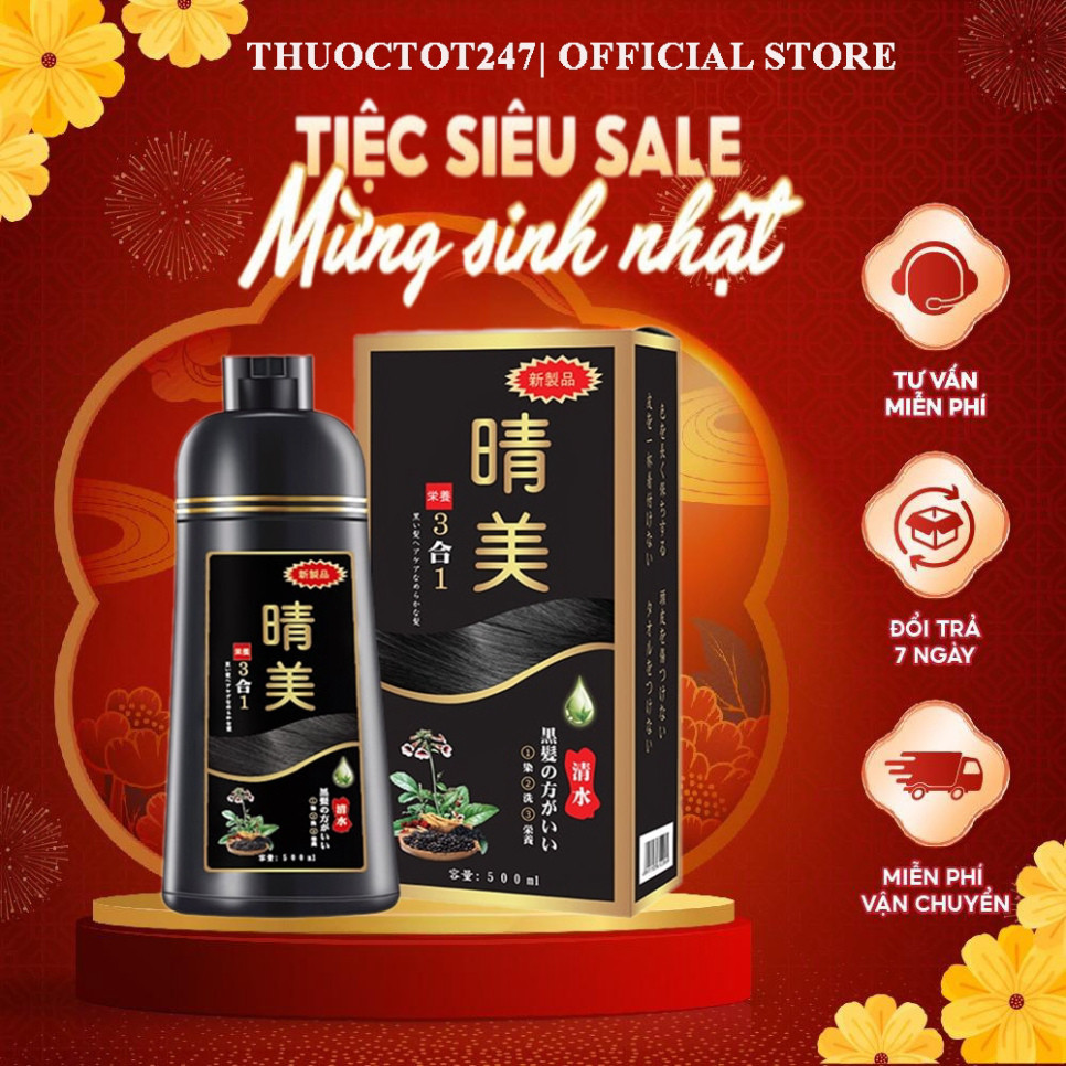 Dầu gội phủ bạc Komi Nhật Bản 500ml Chính Hãng, Dầu gội nhuộm tóc thảo dược nhân sâm chai 500ml