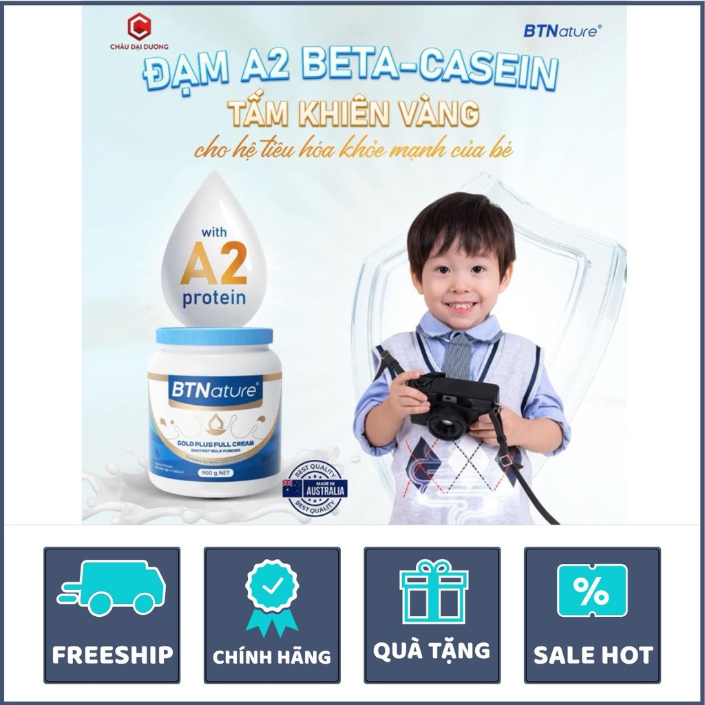 [Chính hãng] Sữa Tươi Nguyên Kem đạm A2 BTNature hộp 900g