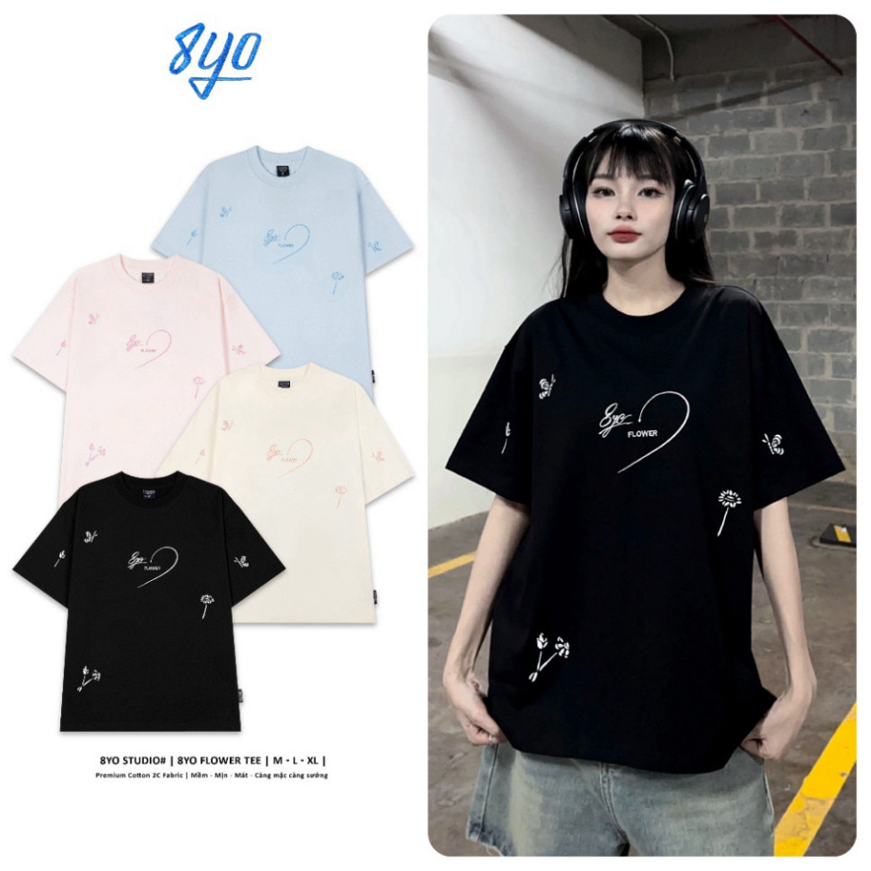 Áo Thun Thêu 8YO FLOWER Tee Cotton Mềm Mịn Mát - Áo Phông Local Brand Unisex Nam Nữ Form Rộng | BigBuy360 - bigbuy360.vn