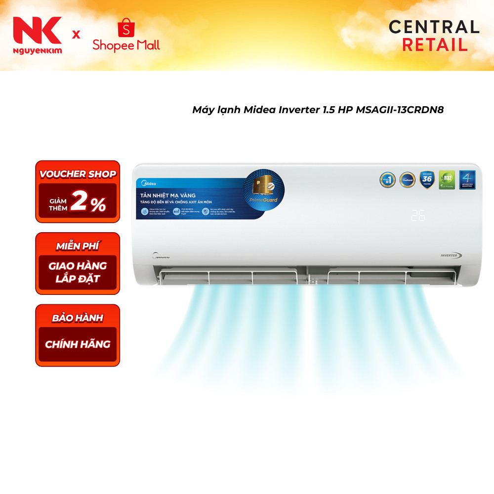 [Lắp đặt 0đ] Máy lạnh Midea Inverter 1.5 HP MSAGII-13CRDN8