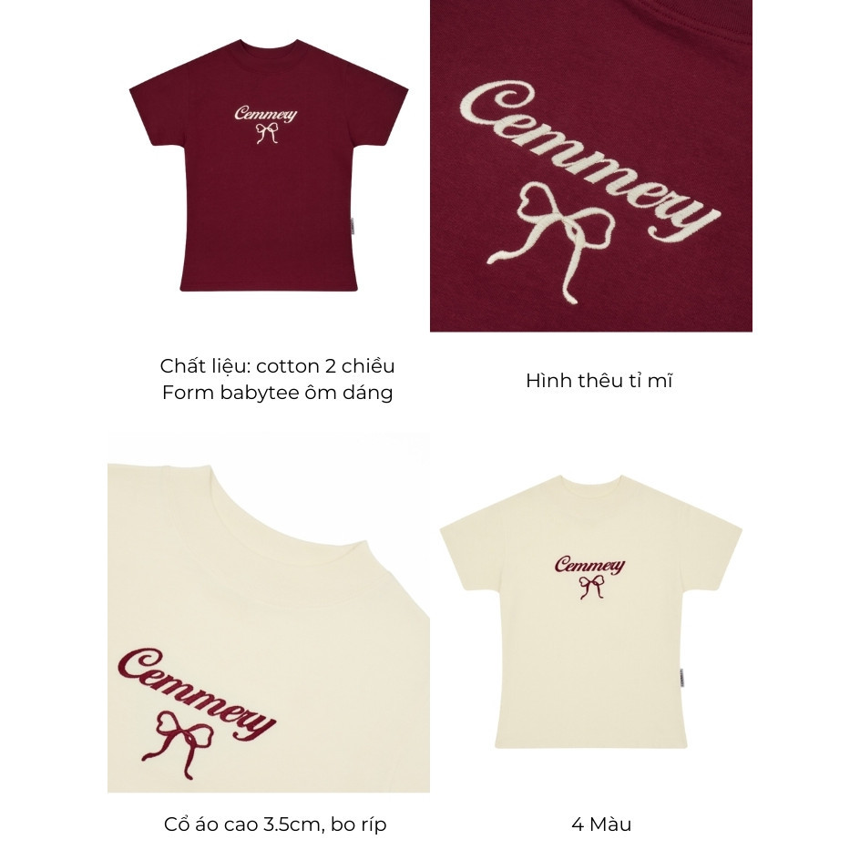 Áo Baby Tee CEMMERY Local Brand Chính Hãng Ribbon Baby Tee cổ cao 2 màu seller.brand | BigBuy360 - bigbuy360.vn