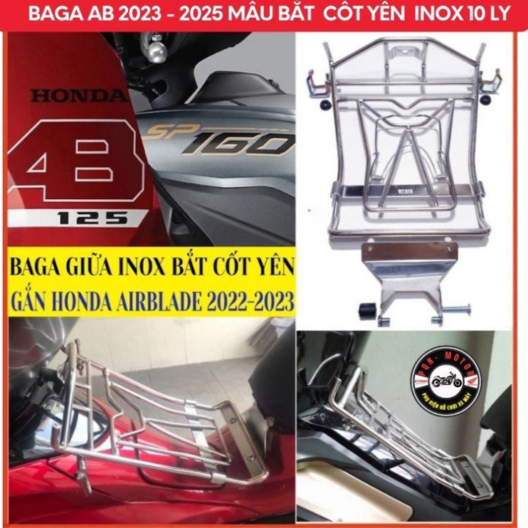 Baga Giữa AB 2025, AB 2023, AB 2024, AB 160cc, AB125cc Mẫu Bắt Yên INOX Dày 10 Ly