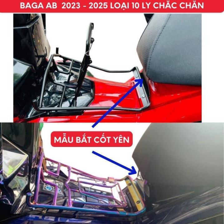 Baga Giữa AB 2025, AB 2024, AB 2023- AB 160cc, AB125cc INOX Dày 10 Ly Hàng Chính Hãng