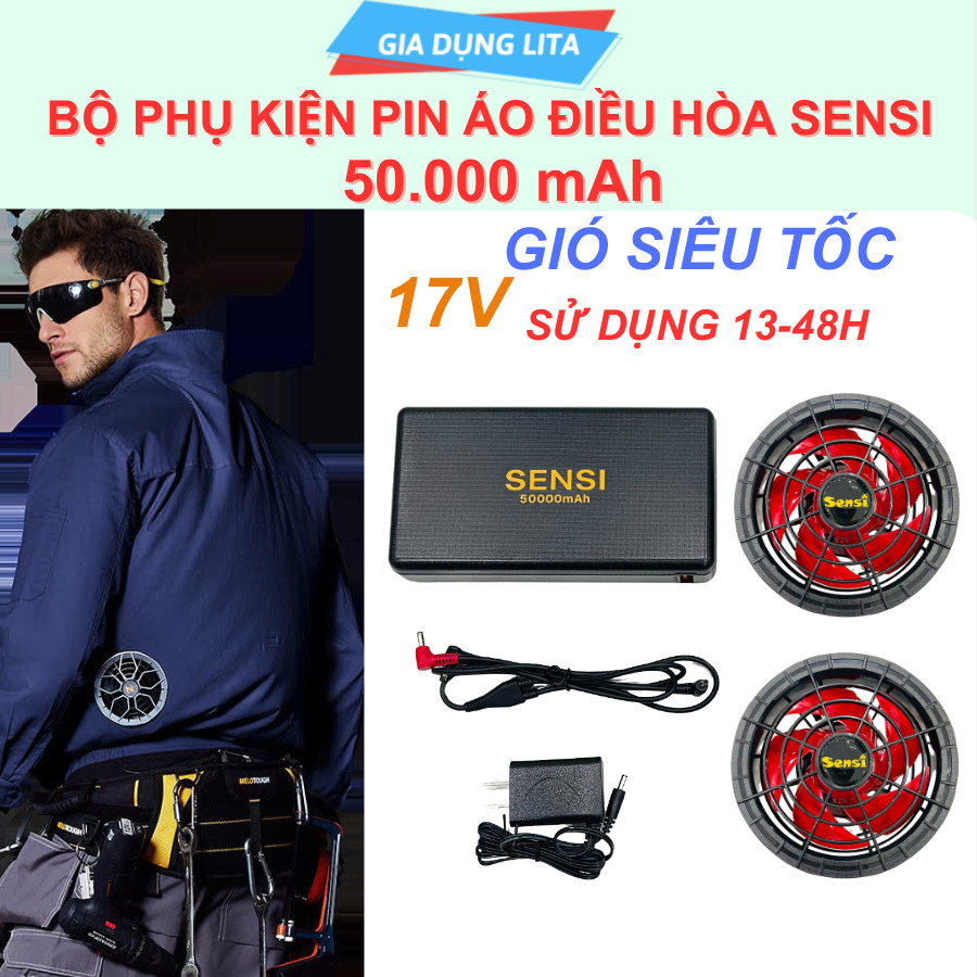 (BH 12Tháng) Bộ Pin Quạt Áo Điều Hòa Sensi 50000mAh 17V Quạt 13-48 Tiếng Gió Siêu Mạnh