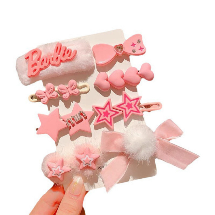 Sét 8 Kẹp Tóc Hình Thú Nhồi Bông - 8 Kẹp Tóc Hình Trái Tim Bằng Lông Nhung dopamine