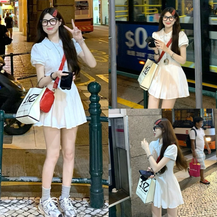 Set Váy Ren Trắng Tiểu Thư phong cách Style Tỷ Tỷ trung quốc, Đầm ren trắng cổ sơ mi có quần bảo hộ V01 | BigBuy360 - bigbuy360.vn